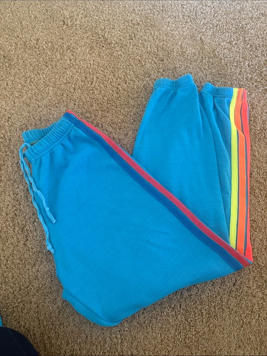 Aviator Nation Pants - Aviator Nation Turquoise Track Joggers with Rainbow Side Stripes